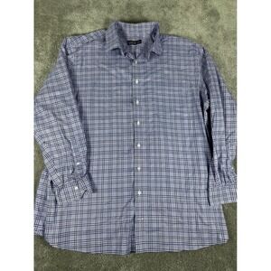 Rochester Mens Blue Plaid Egyptian Cotton Non-Iron Button Down Shirt 18.5 36/37